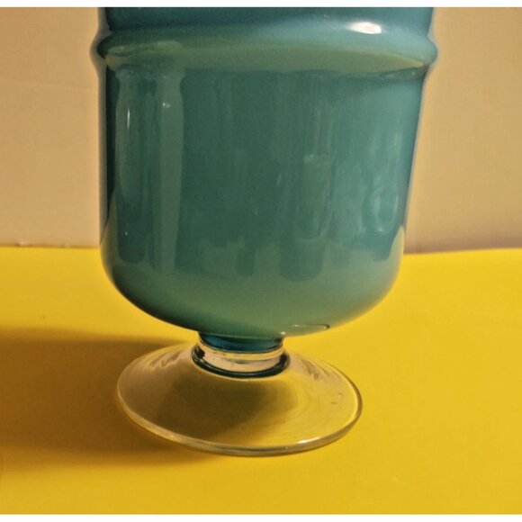 9" Gunnar Ander Design Encased Blue/Turquoise Opaline Art Glass Jar Lidded - Picture 11 of 12